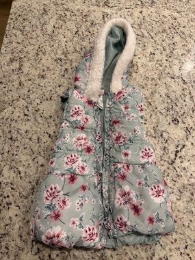 Little Lass Floral Puffer Vest in Light Blue and Pink